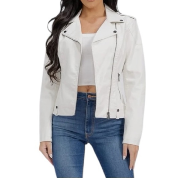 B. COATure Vegan Leather Moto Jacket Ruched Sides - Picture 2 of 3